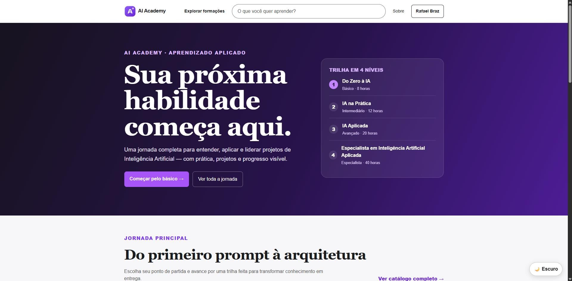 Tela do produto IA Academy