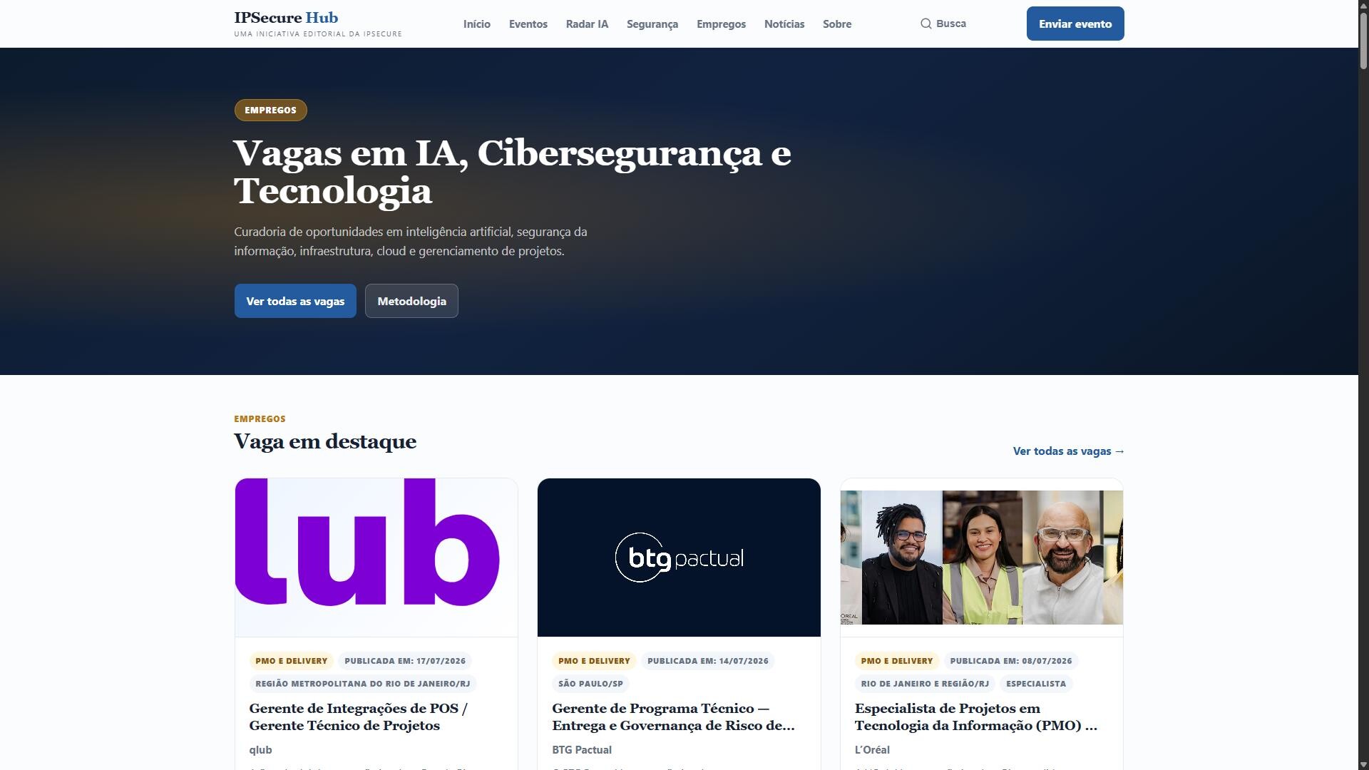 Empregos: vagas selecionadas em IA, cibersegurança e tecnologia.