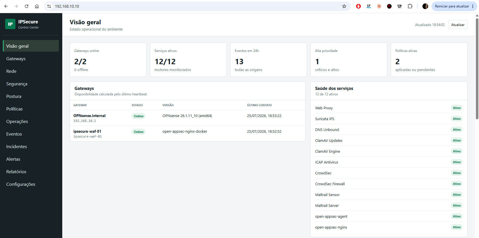 Tela do produto IPSecure Control Center
